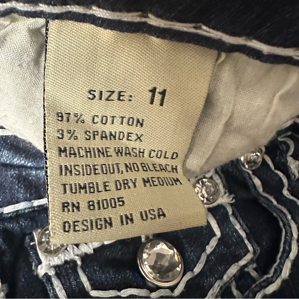 LA Idol Dark Blue Embellished Skinny Jeans with Contrast Stitching 11 - Picture 14 of 16